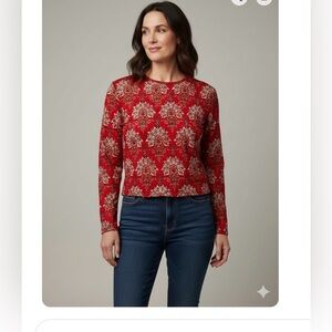 ZARA Red Floral Long Sleeve Top